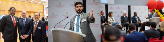 Photos of Darryll Pines with Brian Bezio and Qingbin Cui. Morteza Farajian and Morteza Farajian with panel.